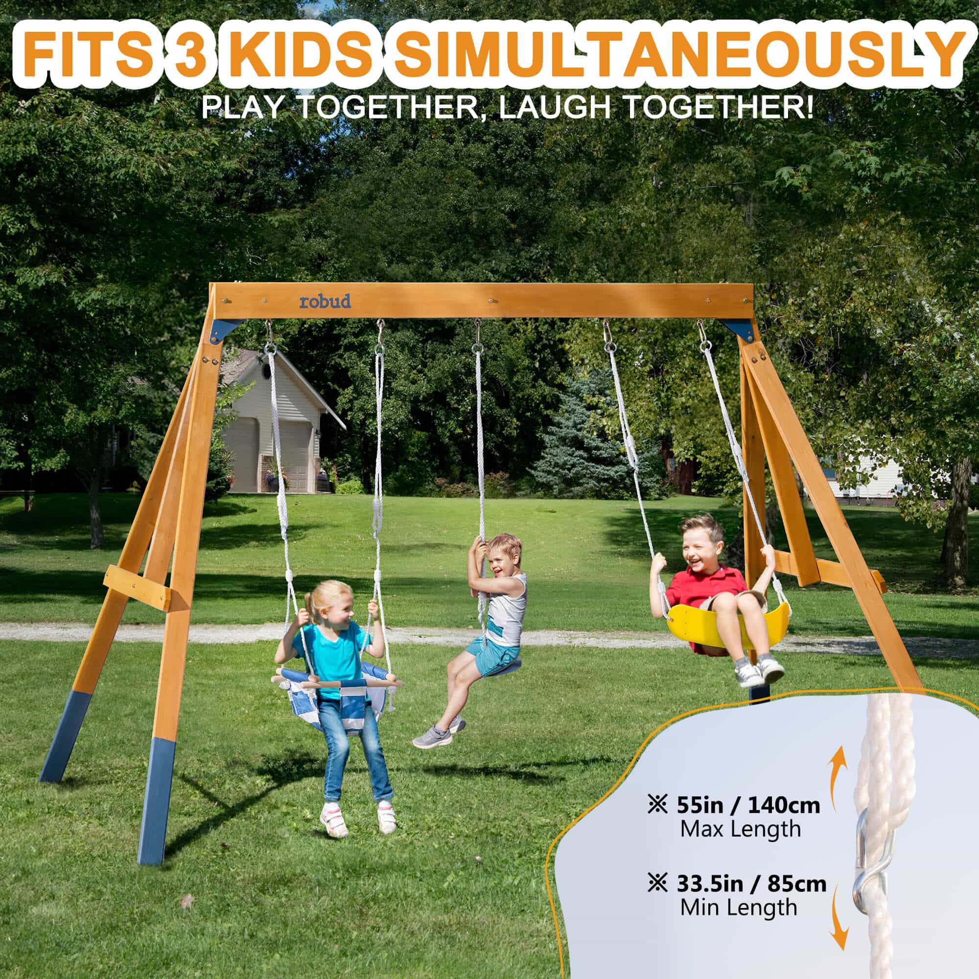 ROBUD Wooden Swing Set with Swings for Kids - Image 7