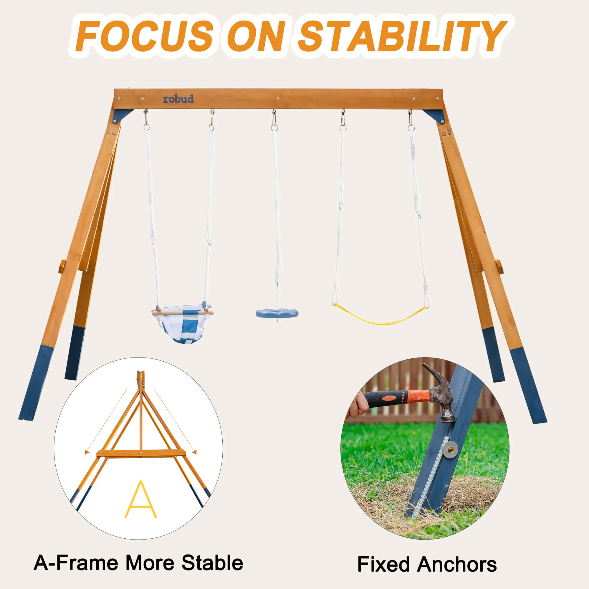 ROBUD Wooden Swing Set with Swings for Kids - Image 8