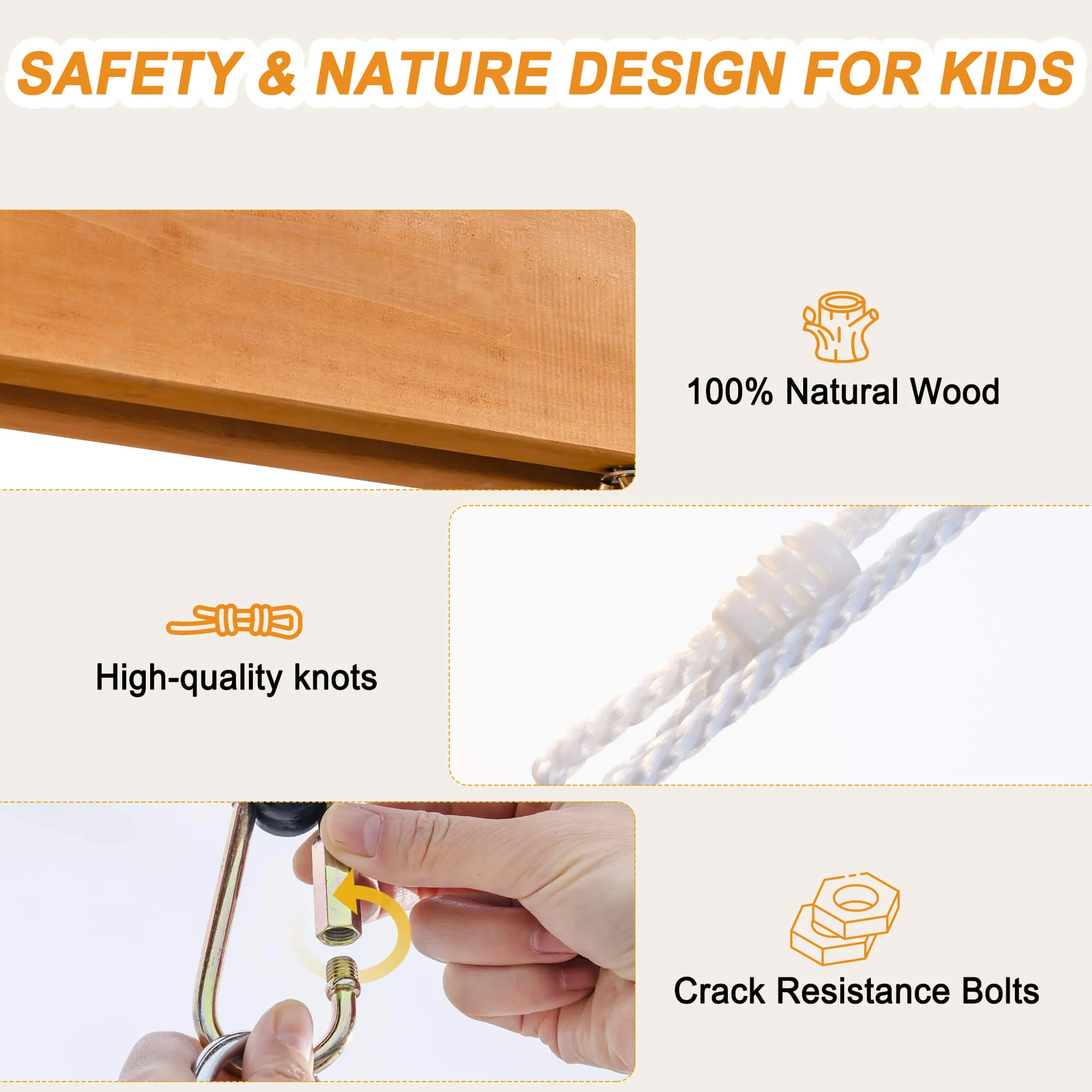 ROBUD Wooden Swing Set with Swings for Kids - Image 9