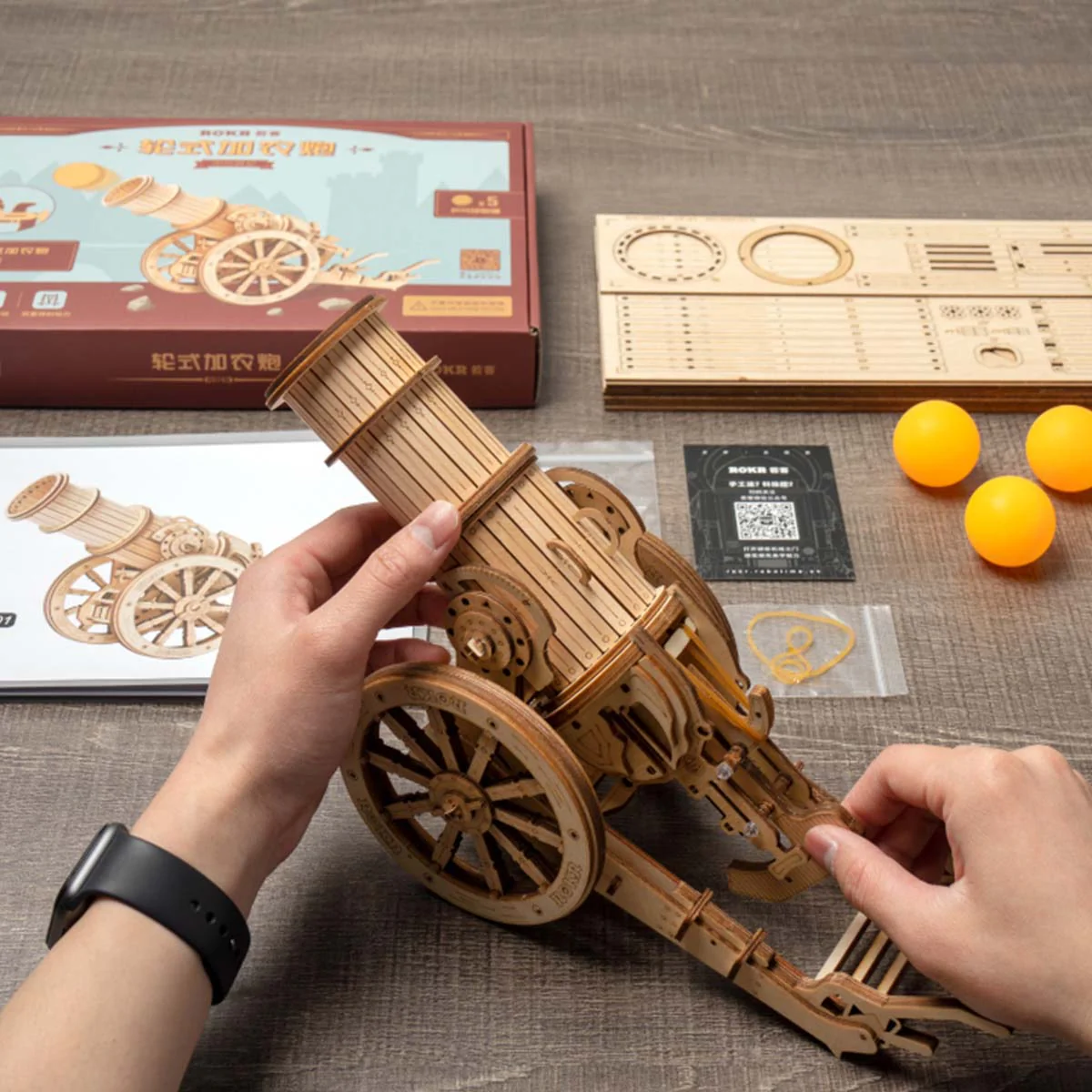 ROKR 3D Wooden Puzzle Wheeled Siege Artillery KW801 - Image 5