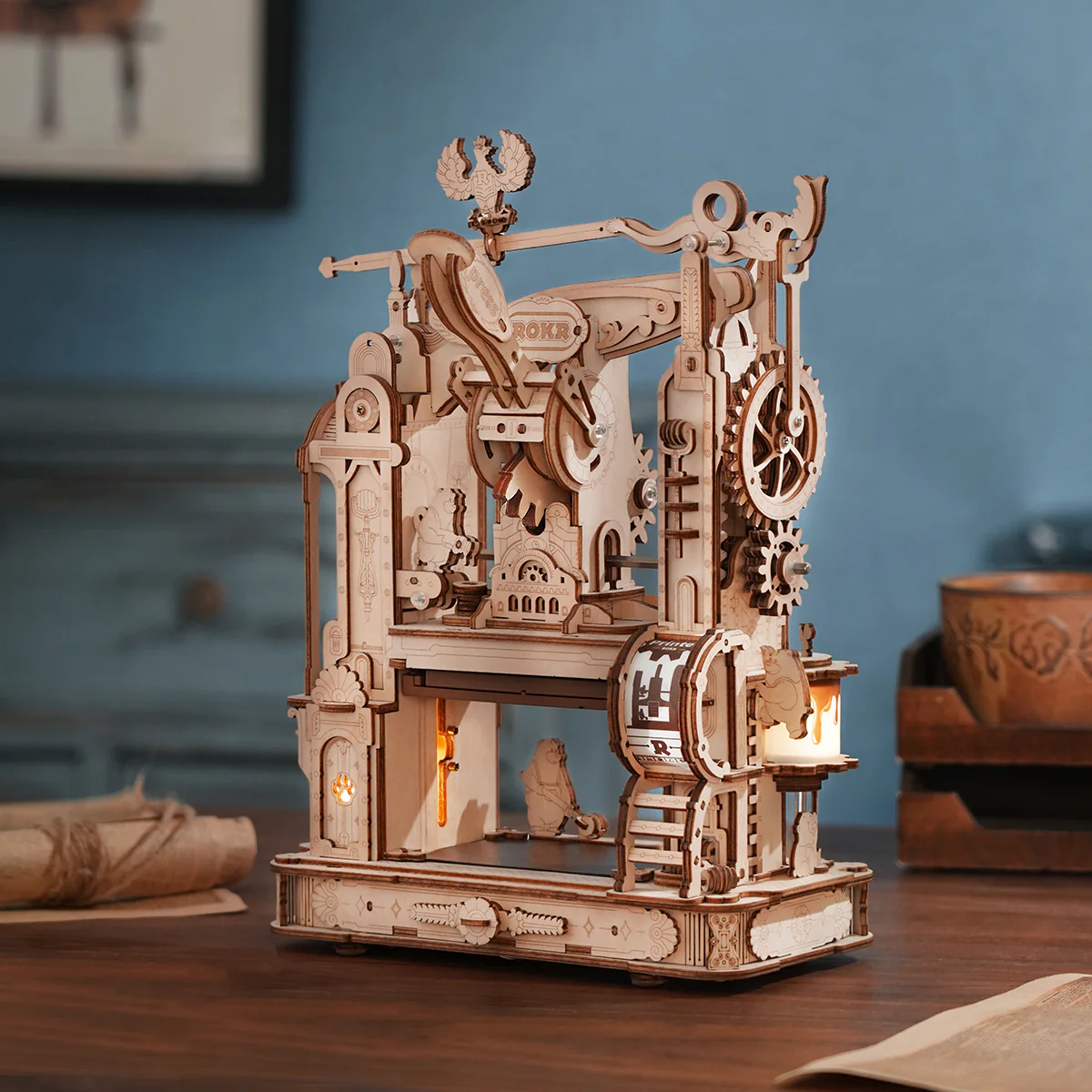 ROKR Classic Printing Press Mechanical 3D Wooden Puzzle LK602 - Image 3