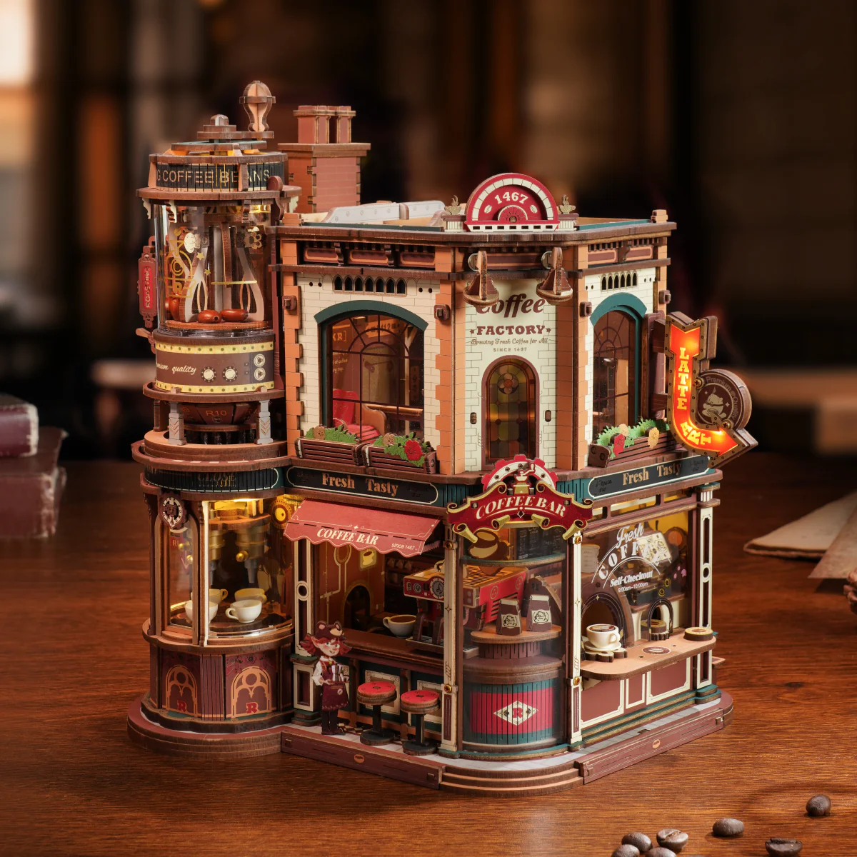 ROKR Dream Coffee Factory Music Box Wooden 3D Puzzle EAB02 - Image 4