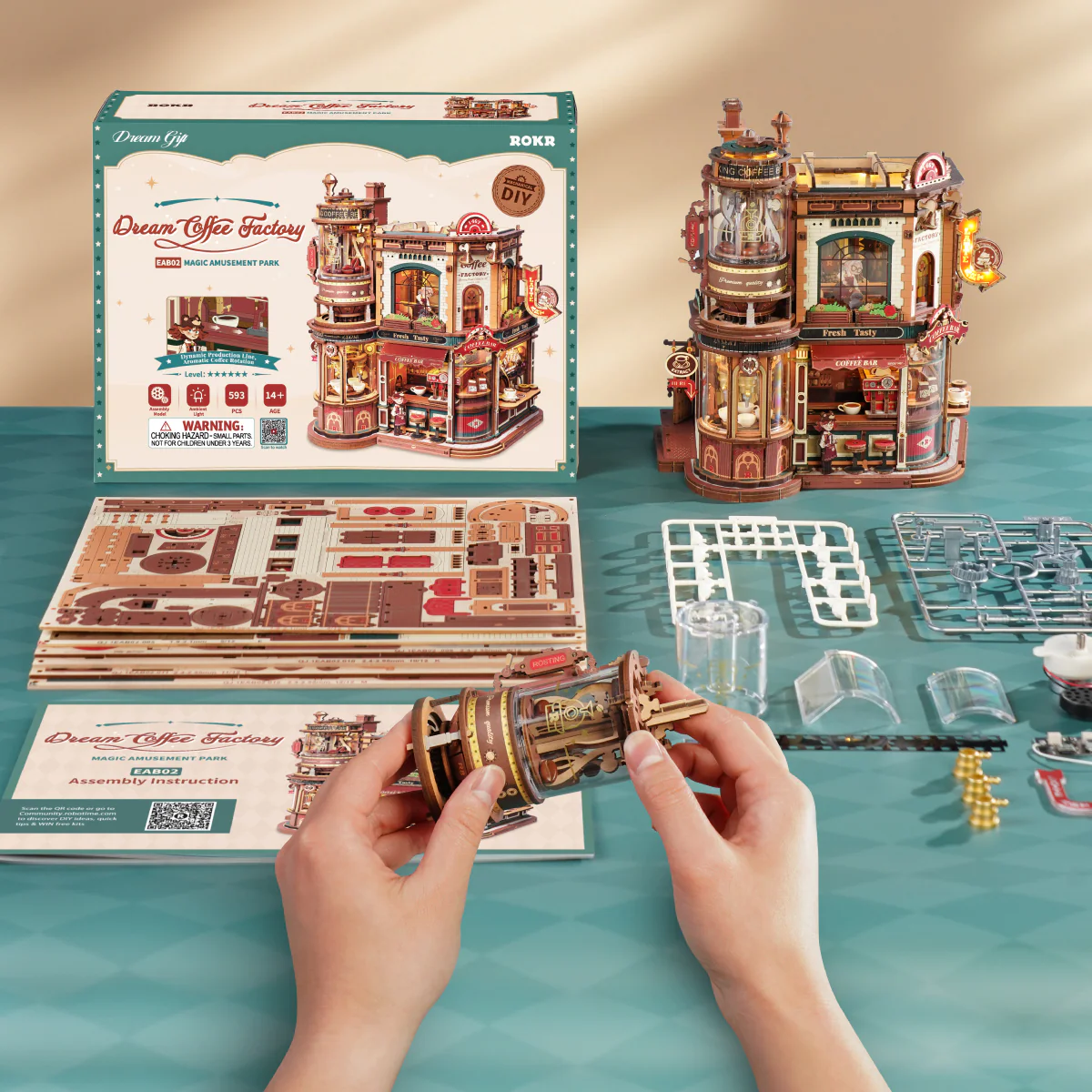 ROKR Dream Coffee Factory Music Box Wooden 3D Puzzle EAB02 - Image 7