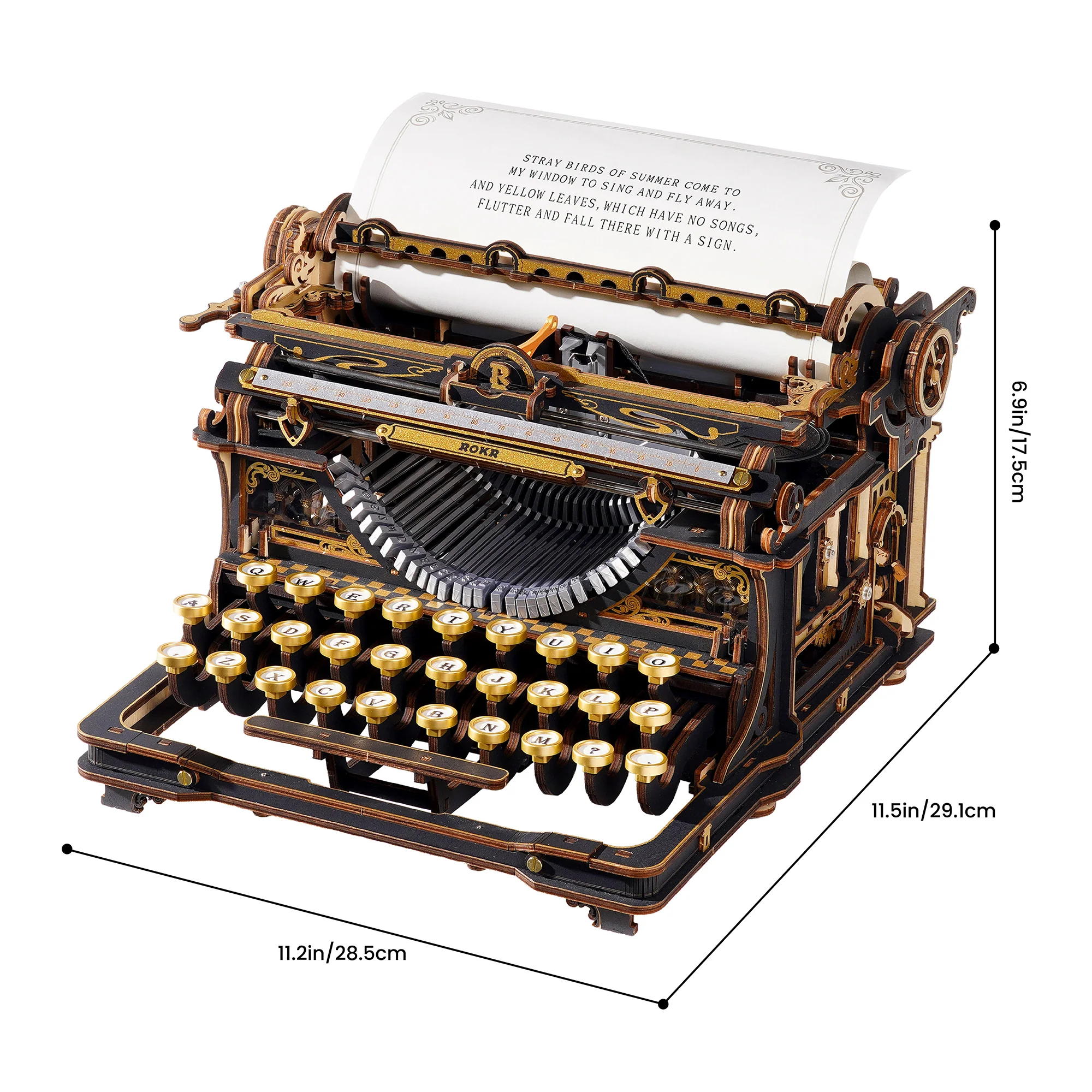 ROKR Mechanical Typewriter Wooden 3D Puzzle LK703B (Classic Version) - Image 10