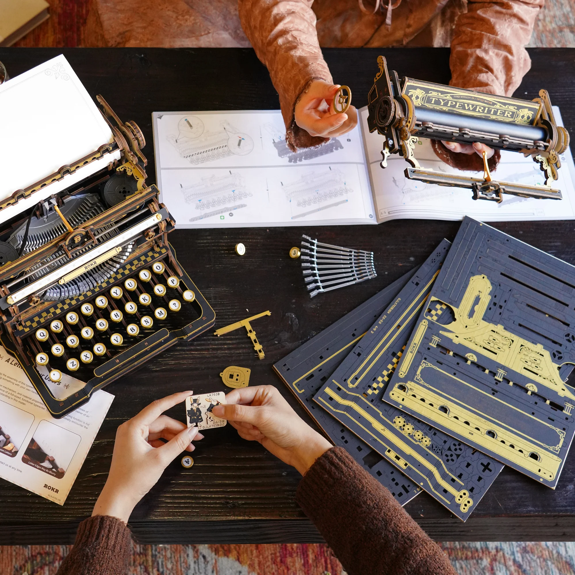 ROKR Mechanical Typewriter Wooden 3D Puzzle LK703B (Classic Version) - Image 4