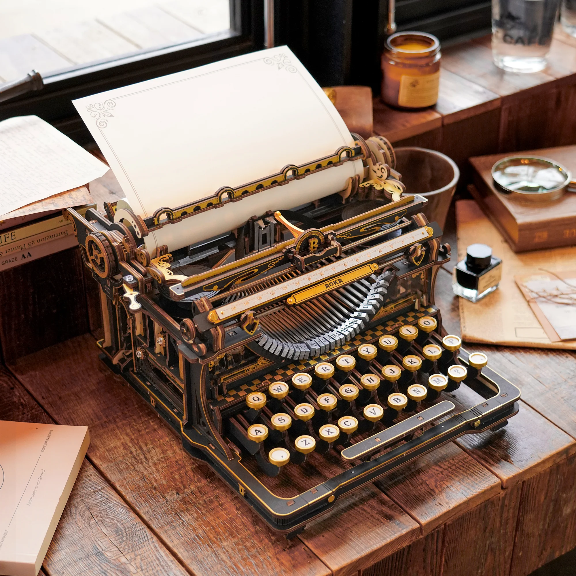 ROKR Mechanical Typewriter Wooden 3D Puzzle LK703B (Classic Version) - Image 7