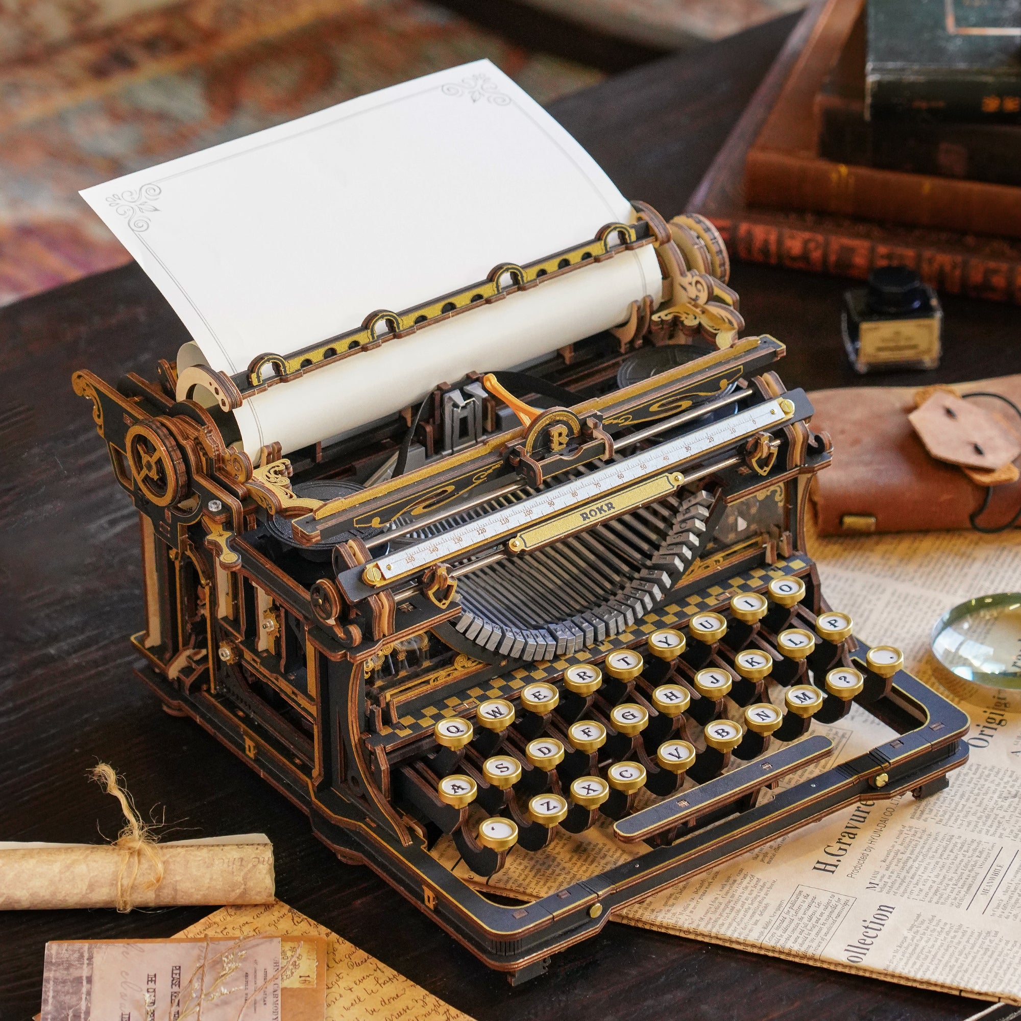 ROKR Mechanical Typewriter Wooden 3D Puzzle LK703B (Classic Version) - Image 8