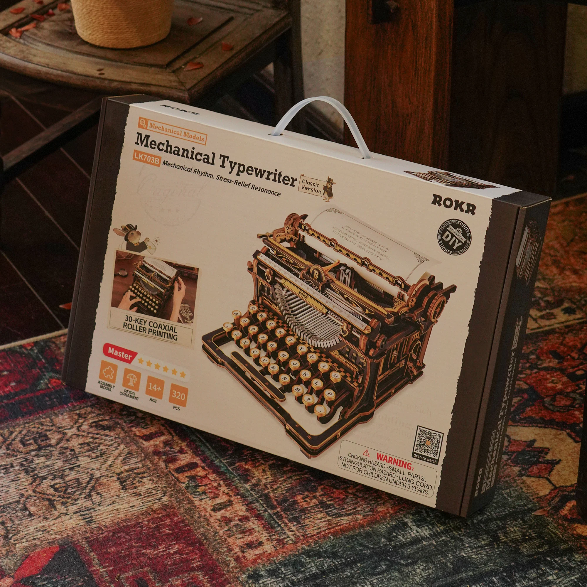 ROKR Mechanical Typewriter Wooden 3D Puzzle LK703B (Classic Version) - Image 9