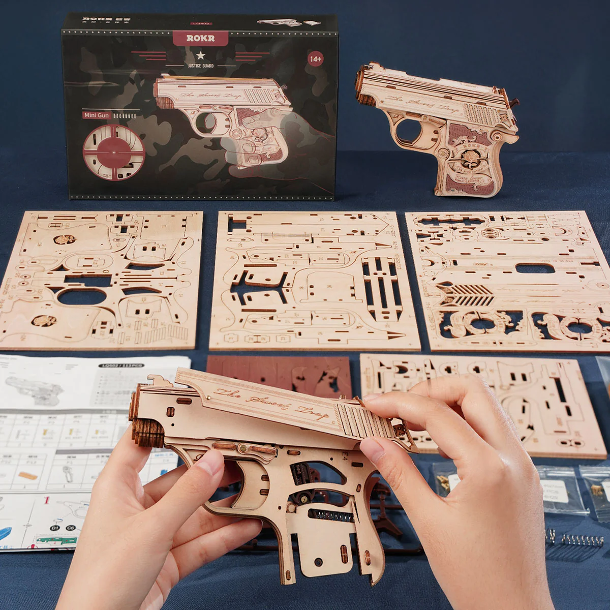 ROKR Mini Gun Wooden 3D Puzzle Toy Gun LQ502 - Image 4