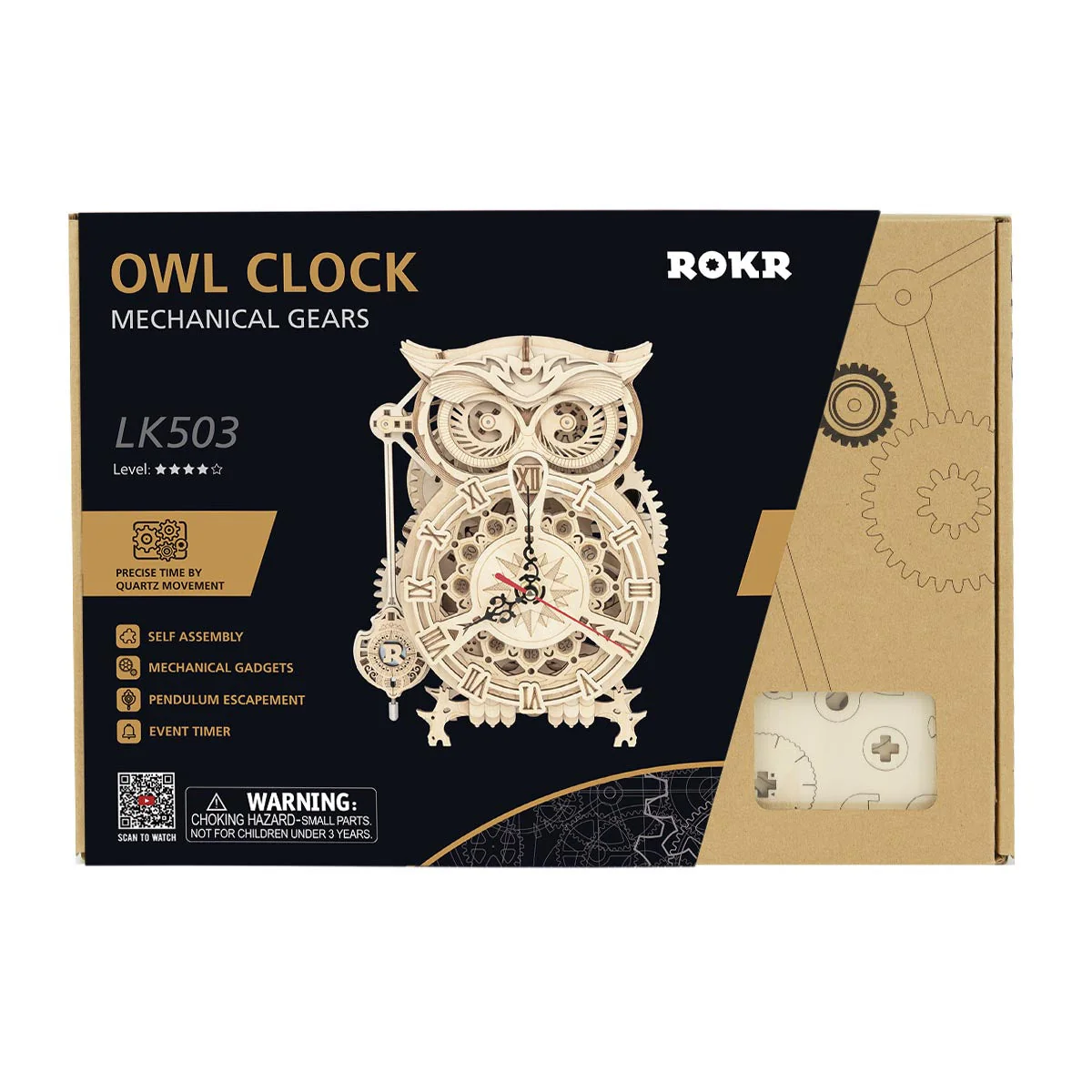 ROKR Owl Clock Mechanical Gears 3D Wooden Puzzle LK503 - Image 5
