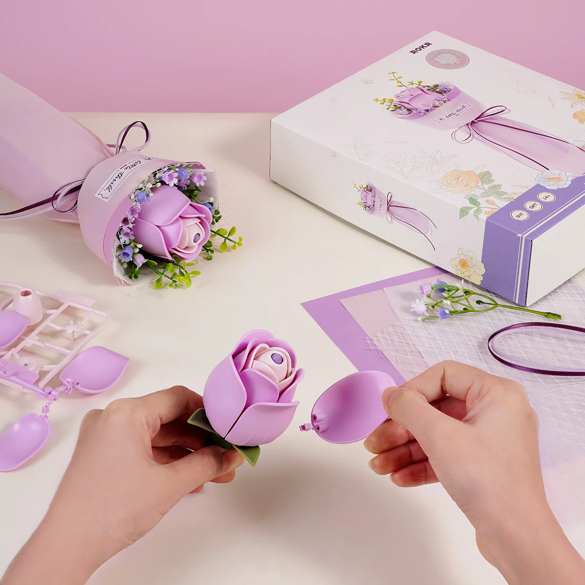 ROKR Purple Rose DIY Bouquet 3D Puzzle AF021 - Image 4