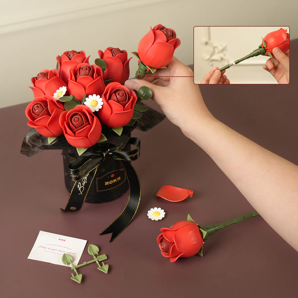 ROKR Red Rose Bouquet DIY 3D Puzzle AF02J - Image 4