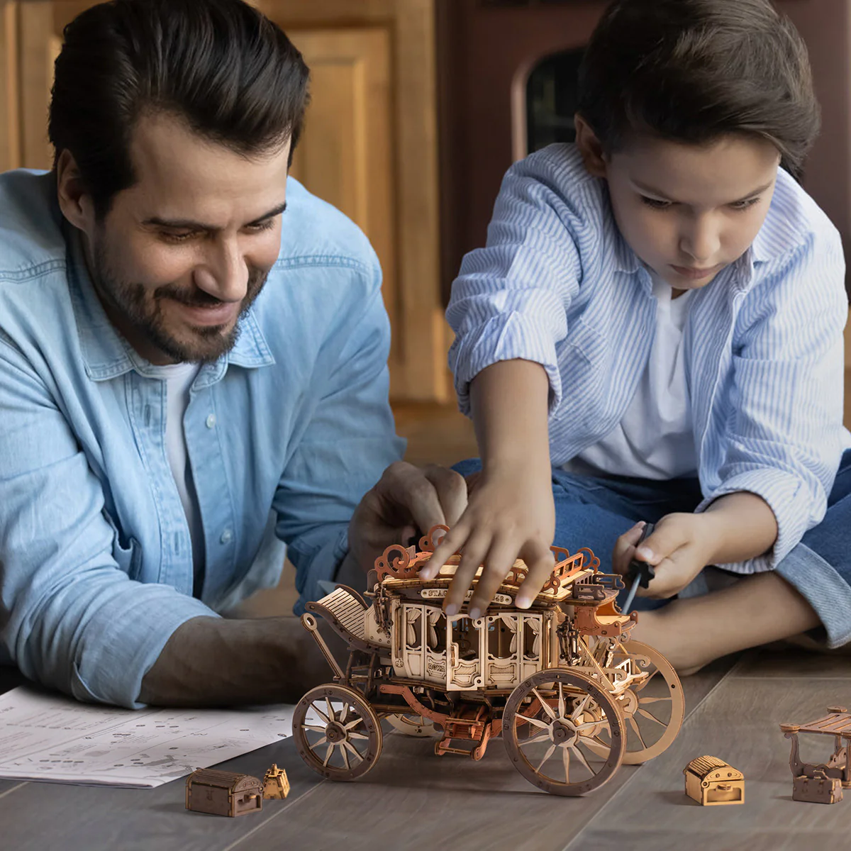 ROKR Stagecoach Mechanical Music Box 3D Wooden Puzzle AMKA1 - Image 3