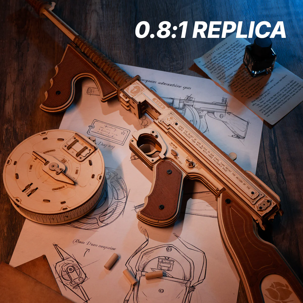 ROKR Thompson Submachine Toy Gun 3D Wooden Puzzle LQB01 - Image 3