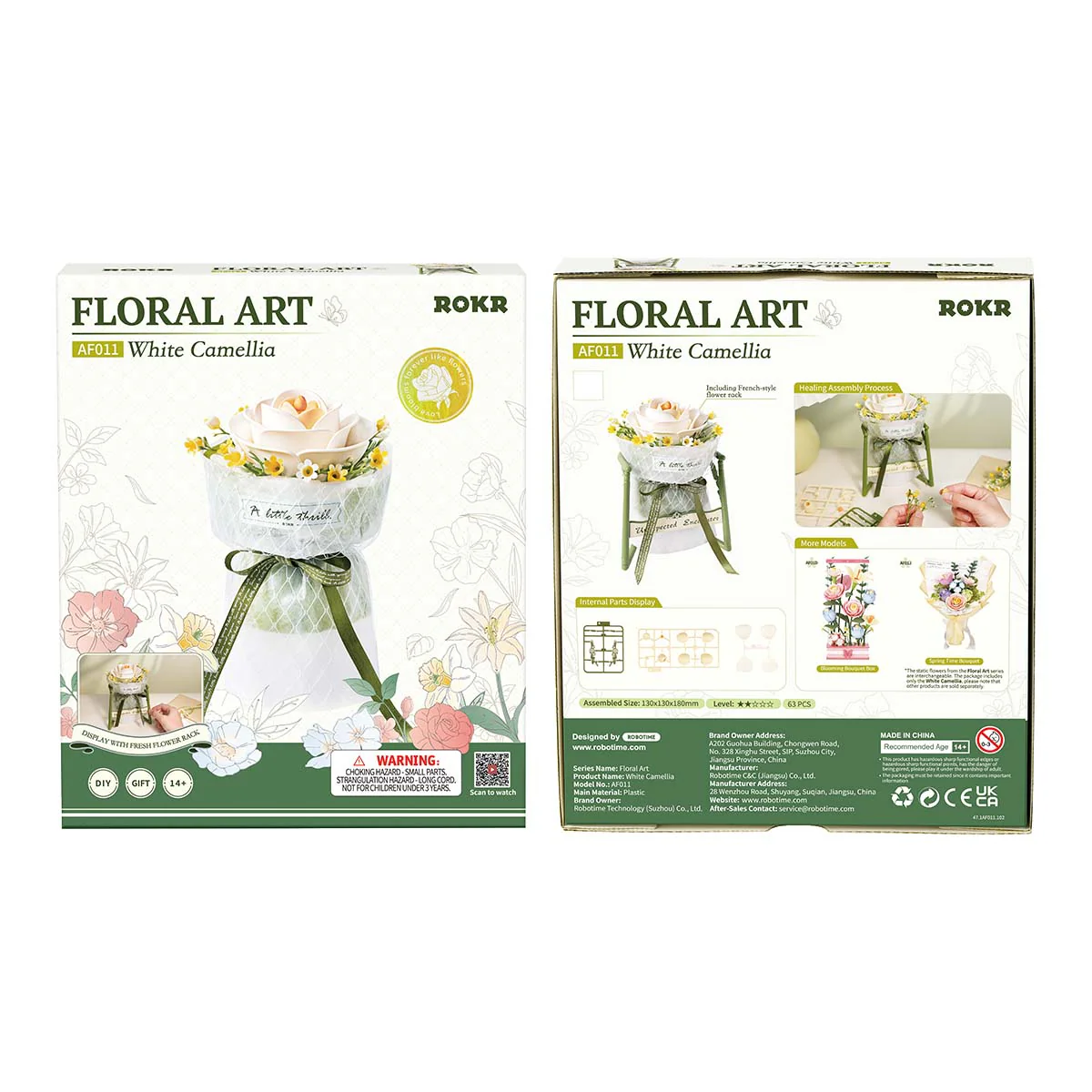 ROKR White Camellia DIY 3D Puzzle Model AF011 - Image 8