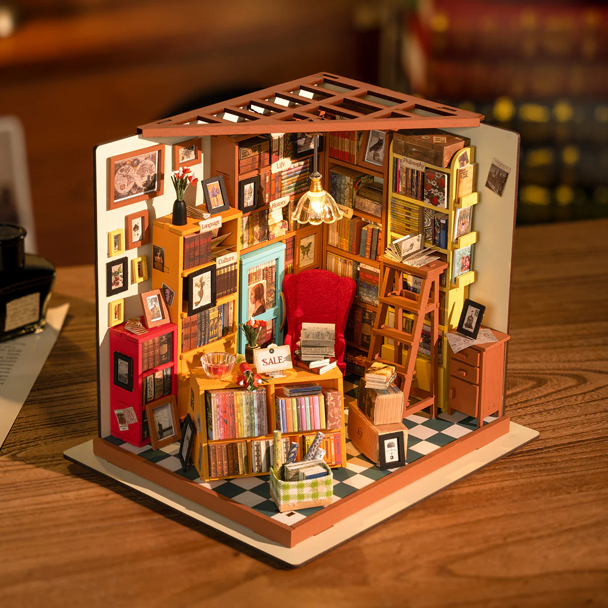 Rolife Sam's Study Library DIY Miniature House Kit DG102 - Image 4
