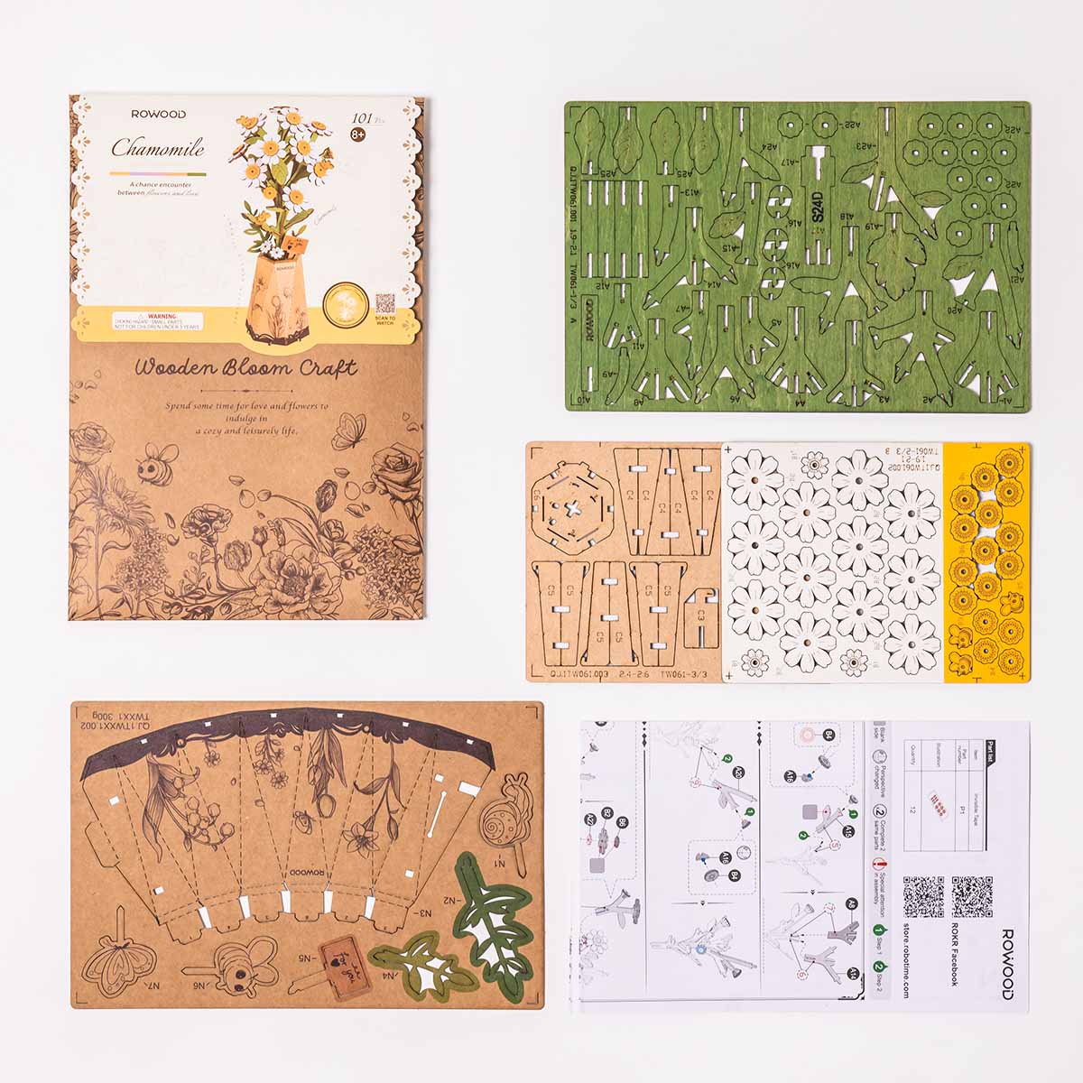 Rowood Chamomile DIY Wooden Flower 3D Puzzle TW061 - Image 6