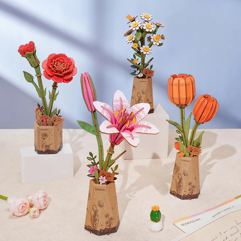 Rowood Pink Lily DIY Flower 3D Wooden Puzzle TW071 - Image 4