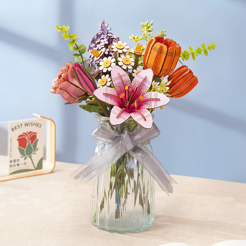 Rowood Pink Lily DIY Flower 3D Wooden Puzzle TW071 - Image 5