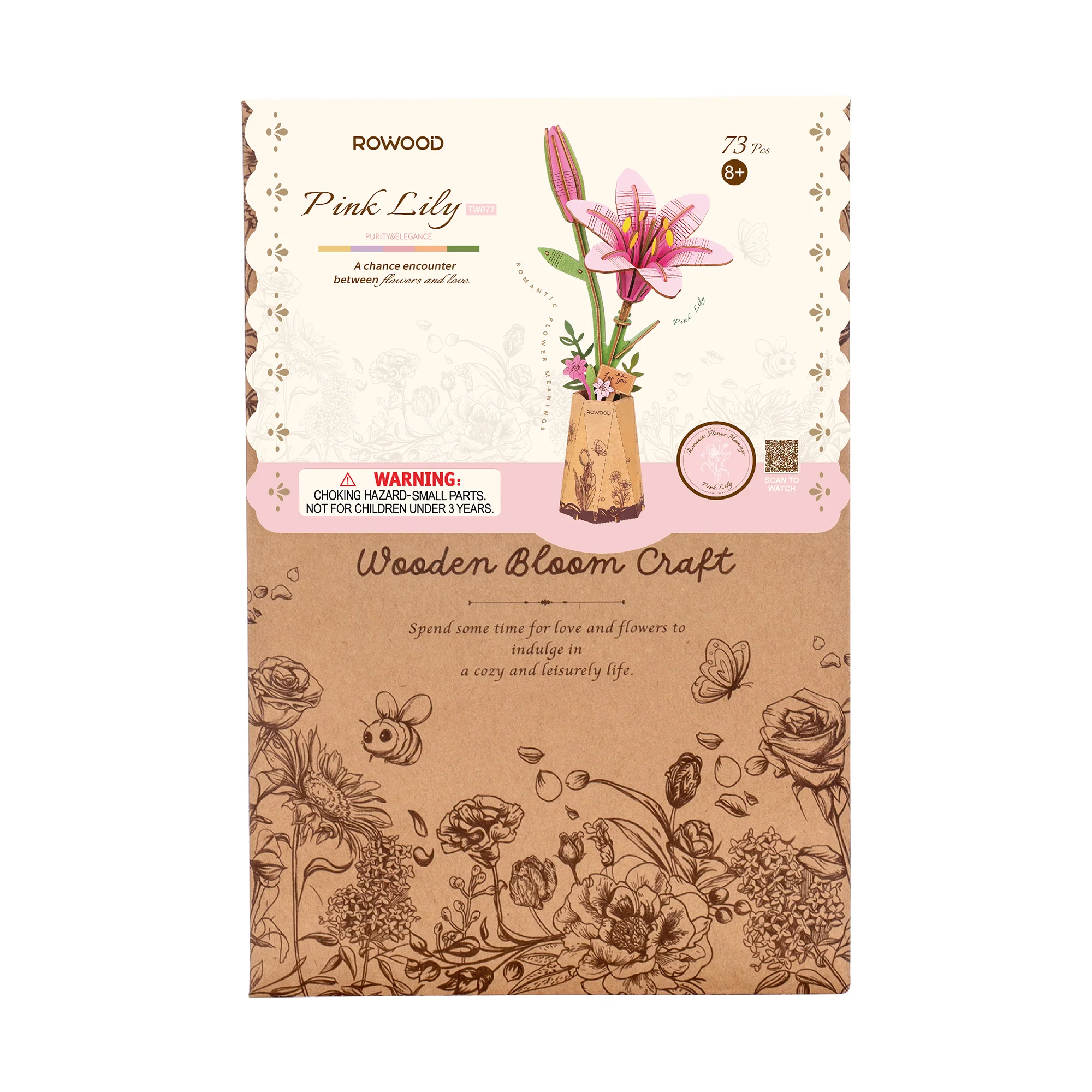 Rowood Pink Lily DIY Flower 3D Wooden Puzzle TW071 - Image 6