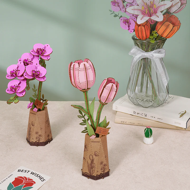 Rowood Purple Moth Orchid DIY Flower 3D Wooden Puzzle TW091 - Image 4