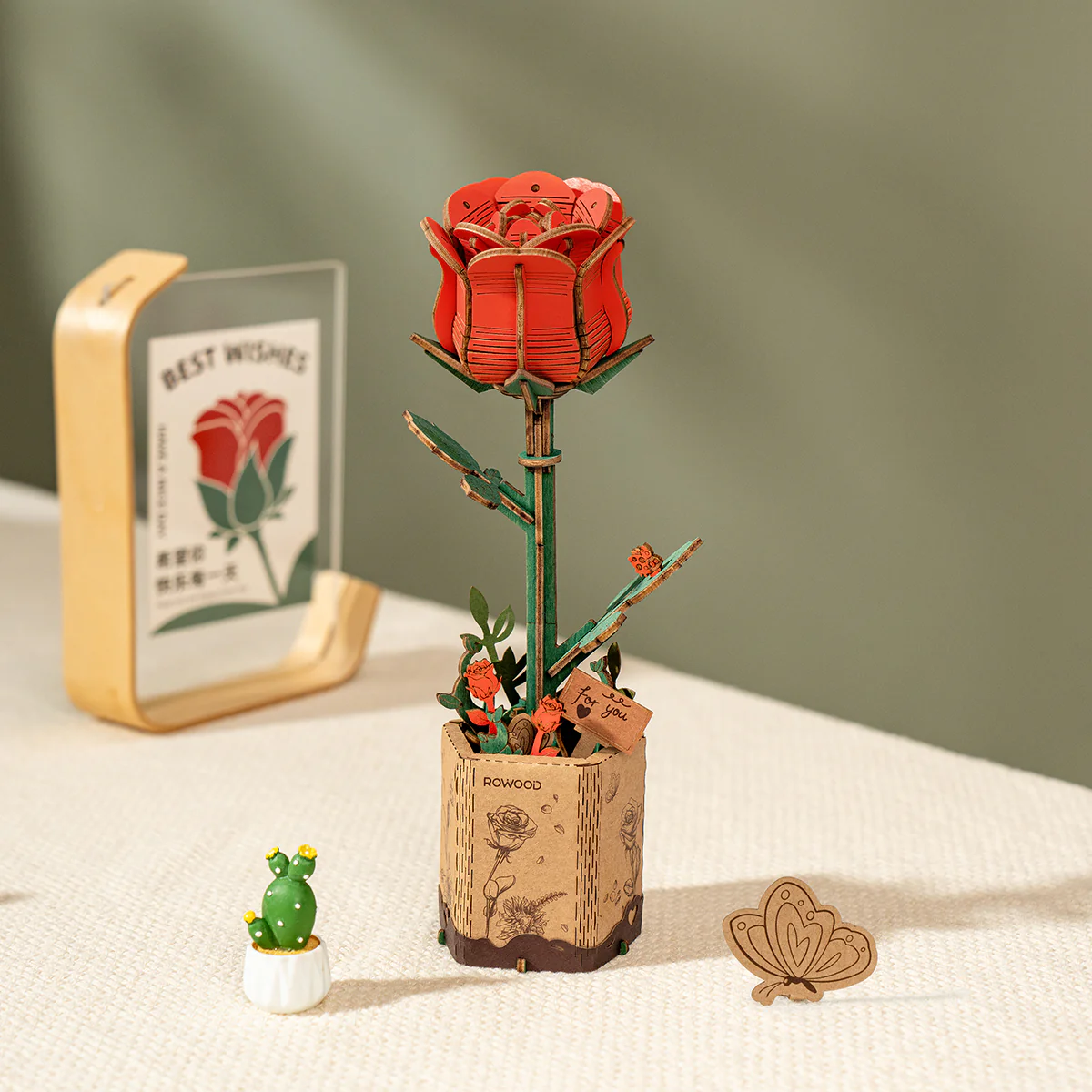 Rowood Red Rose DIY Flower 3D Wooden Puzzle TW042 - Image 2