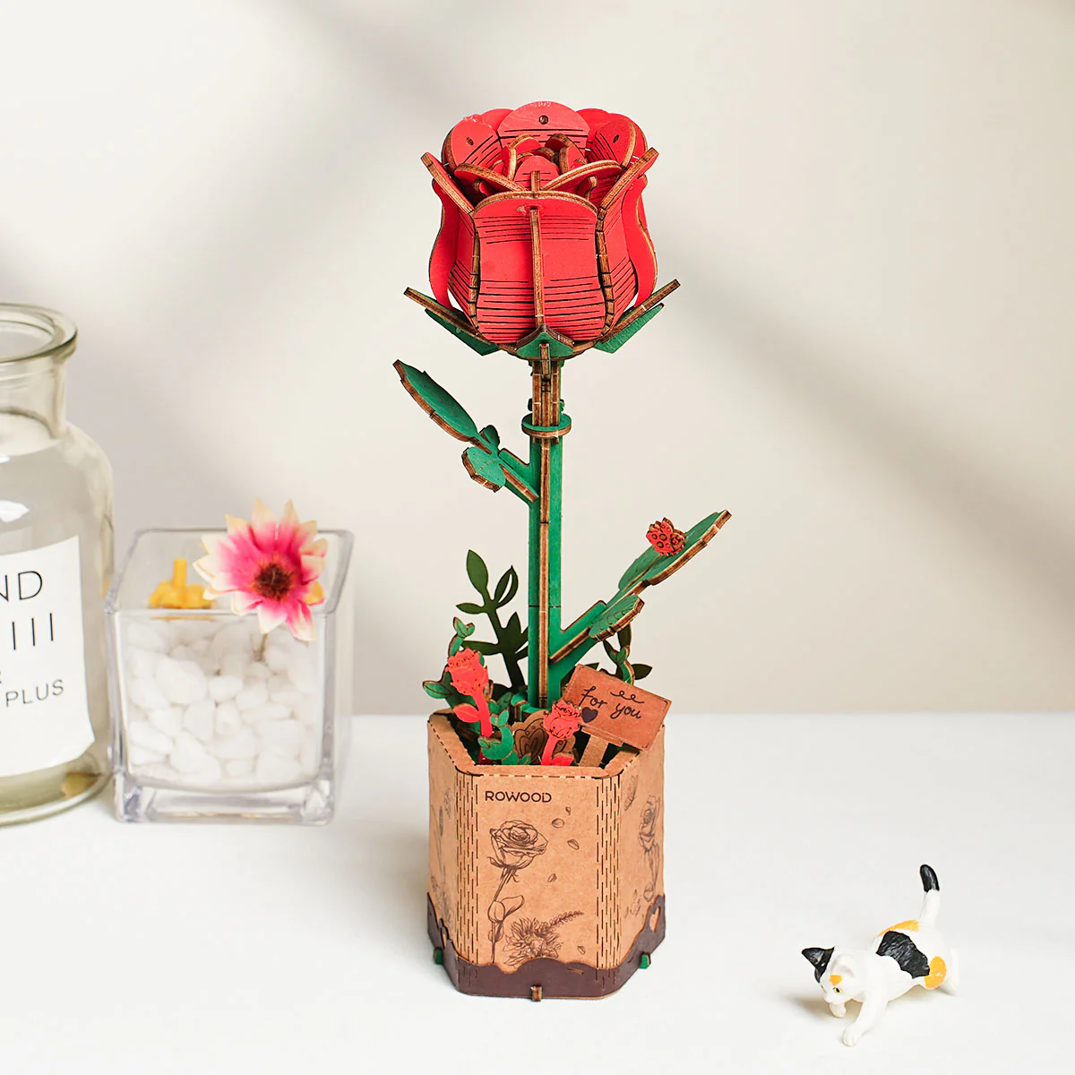 Rowood Red Rose DIY Flower 3D Wooden Puzzle TW042 - Image 3