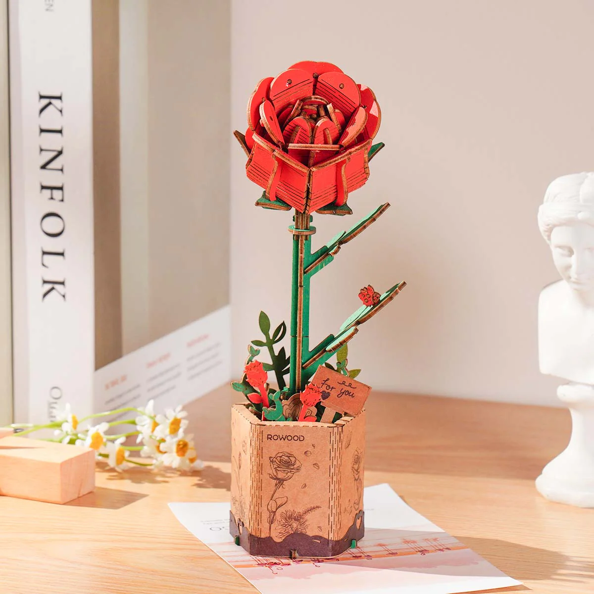 Rowood Red Rose DIY Flower 3D Wooden Puzzle TW042 - Image 4