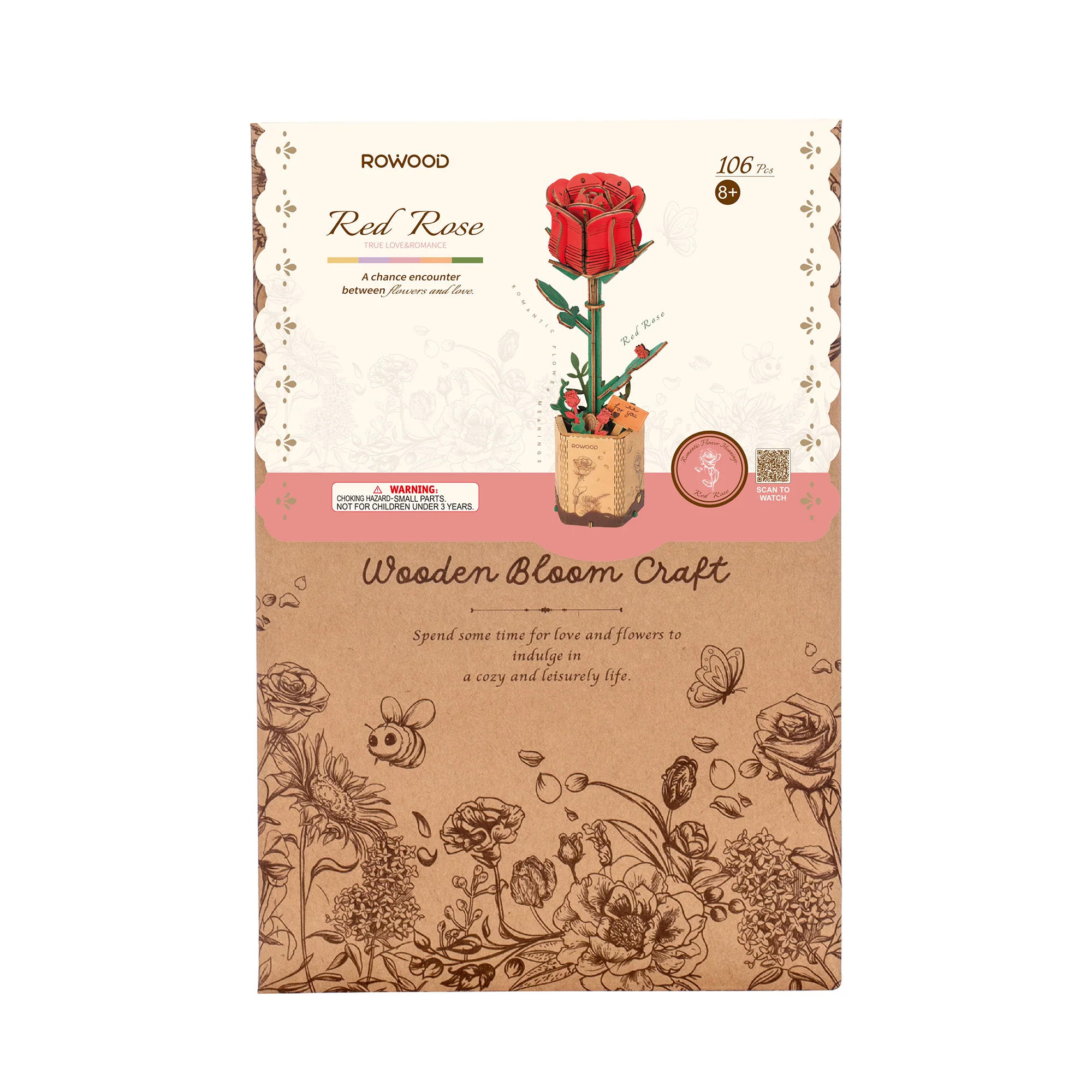 Rowood Red Rose DIY Flower 3D Wooden Puzzle TW042 - Image 5