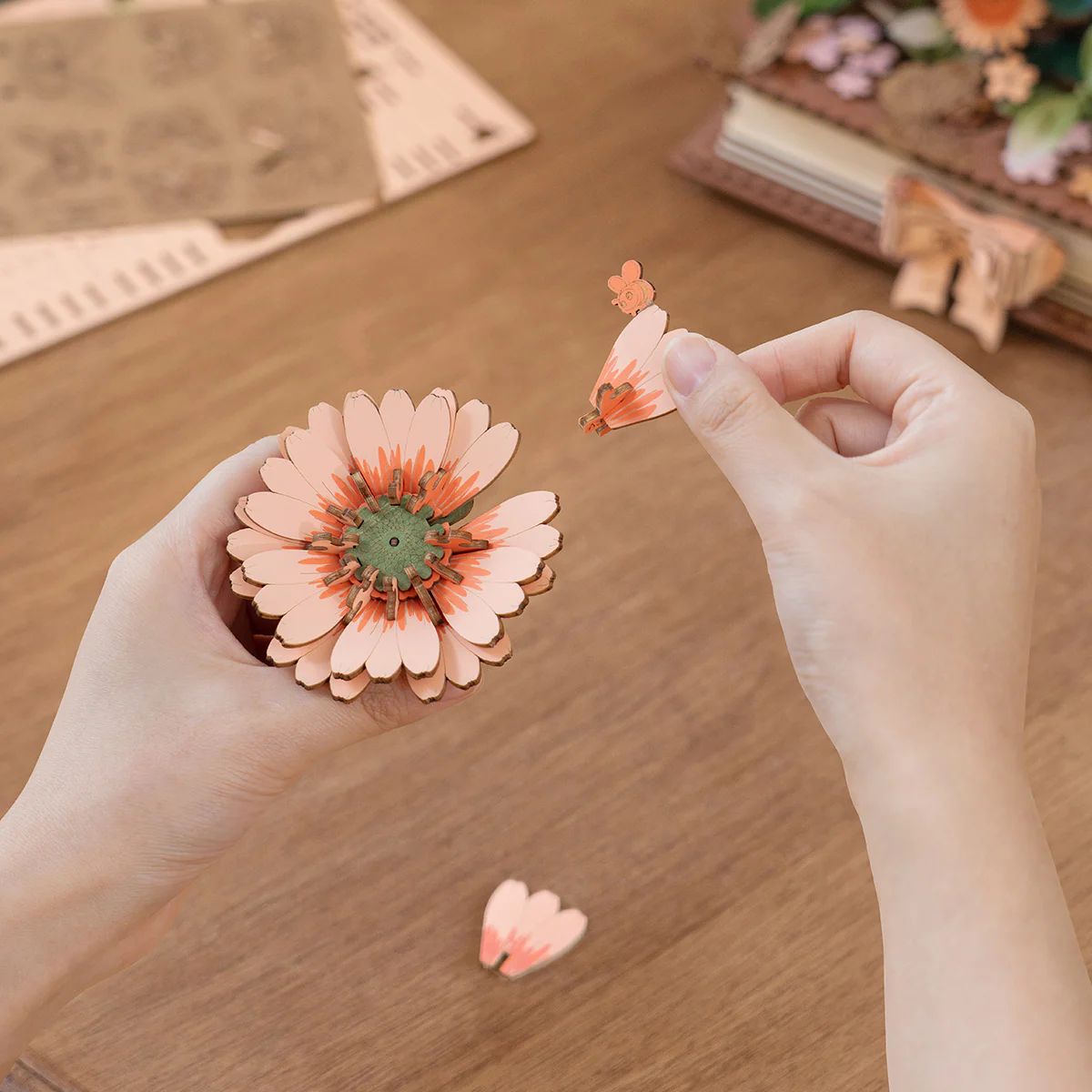 Rowood Wooden Blooming Book DIY Flower Bouquet 3D Puzzle TW04H - Image 5