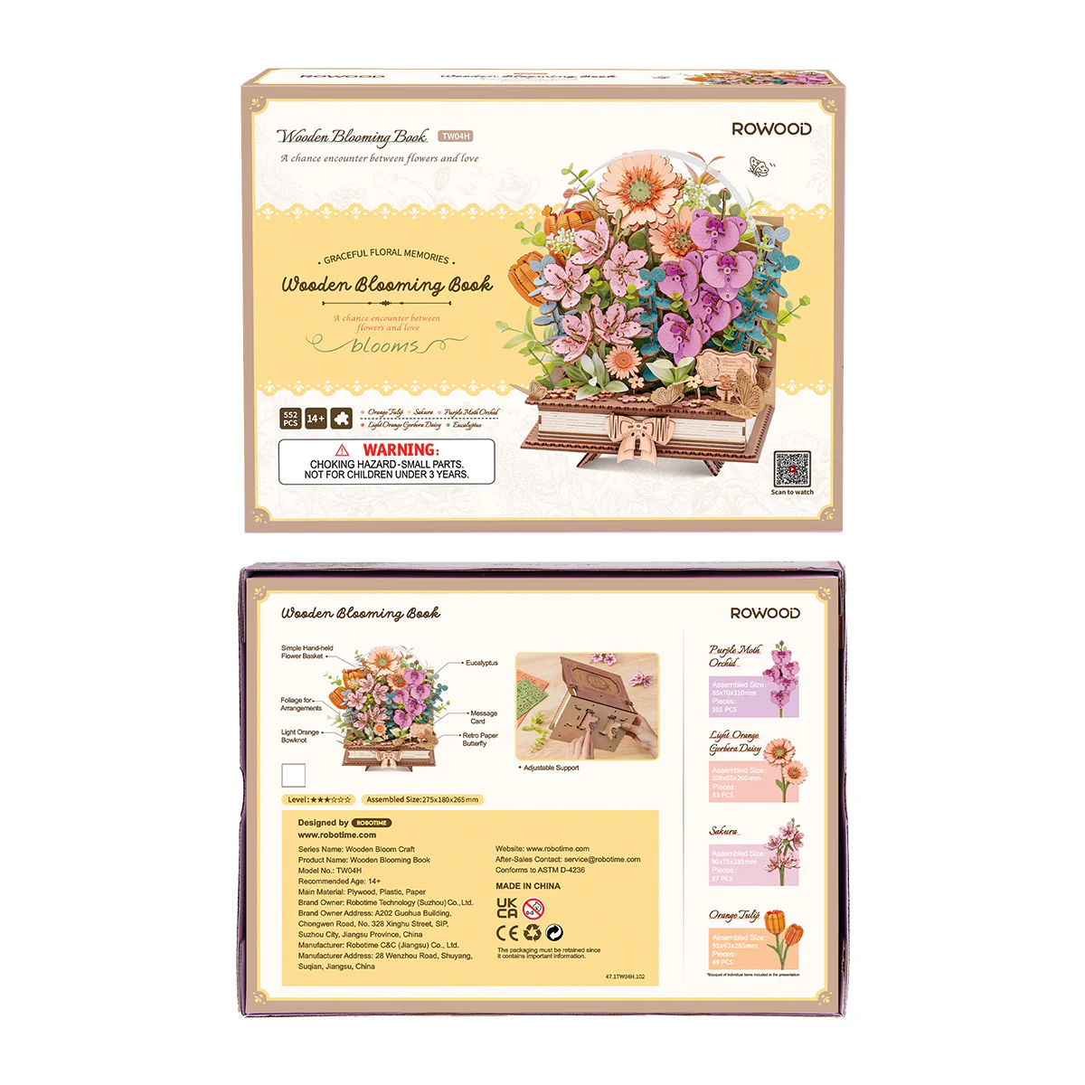 Rowood Wooden Blooming Book DIY Flower Bouquet 3D Puzzle TW04H - Image 8
