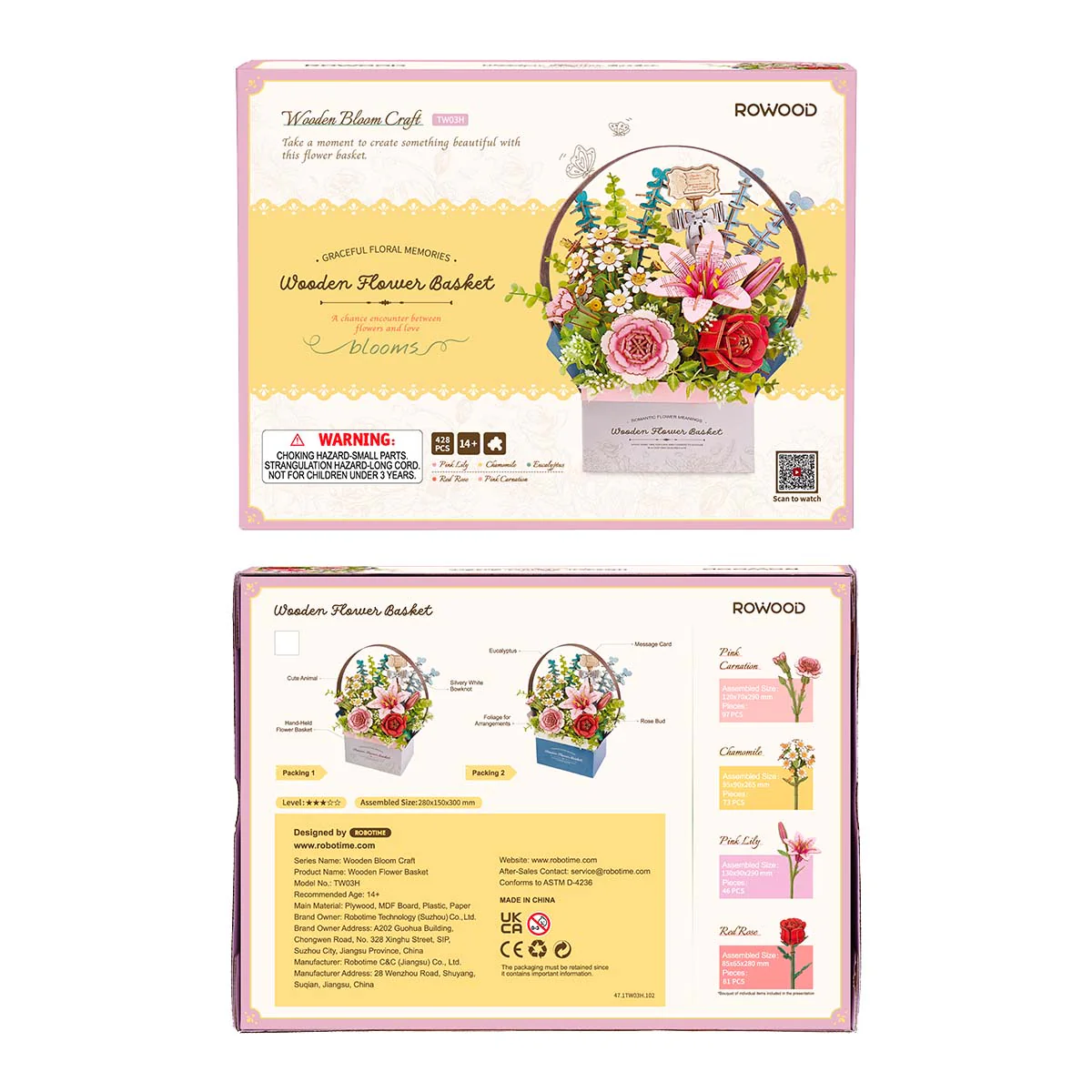 Rowood Wooden Flower Basket DIY 3D Puzzle TW03H - Image 8