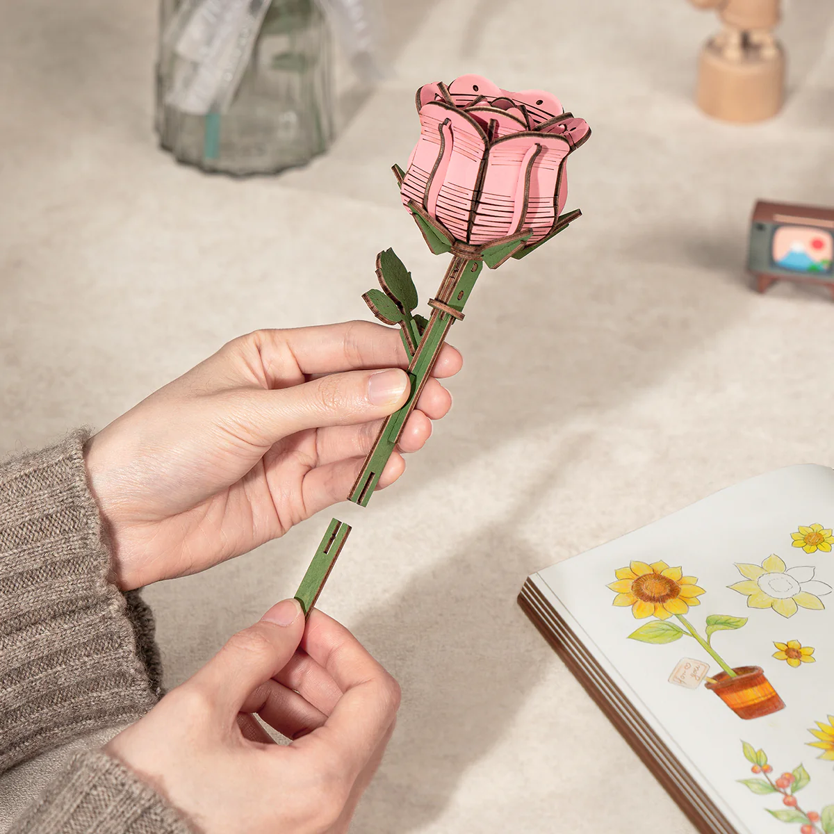 Rowood DIY Wooden Flower Bouquet 3D Wooden Puzzle TW01H - Image 4